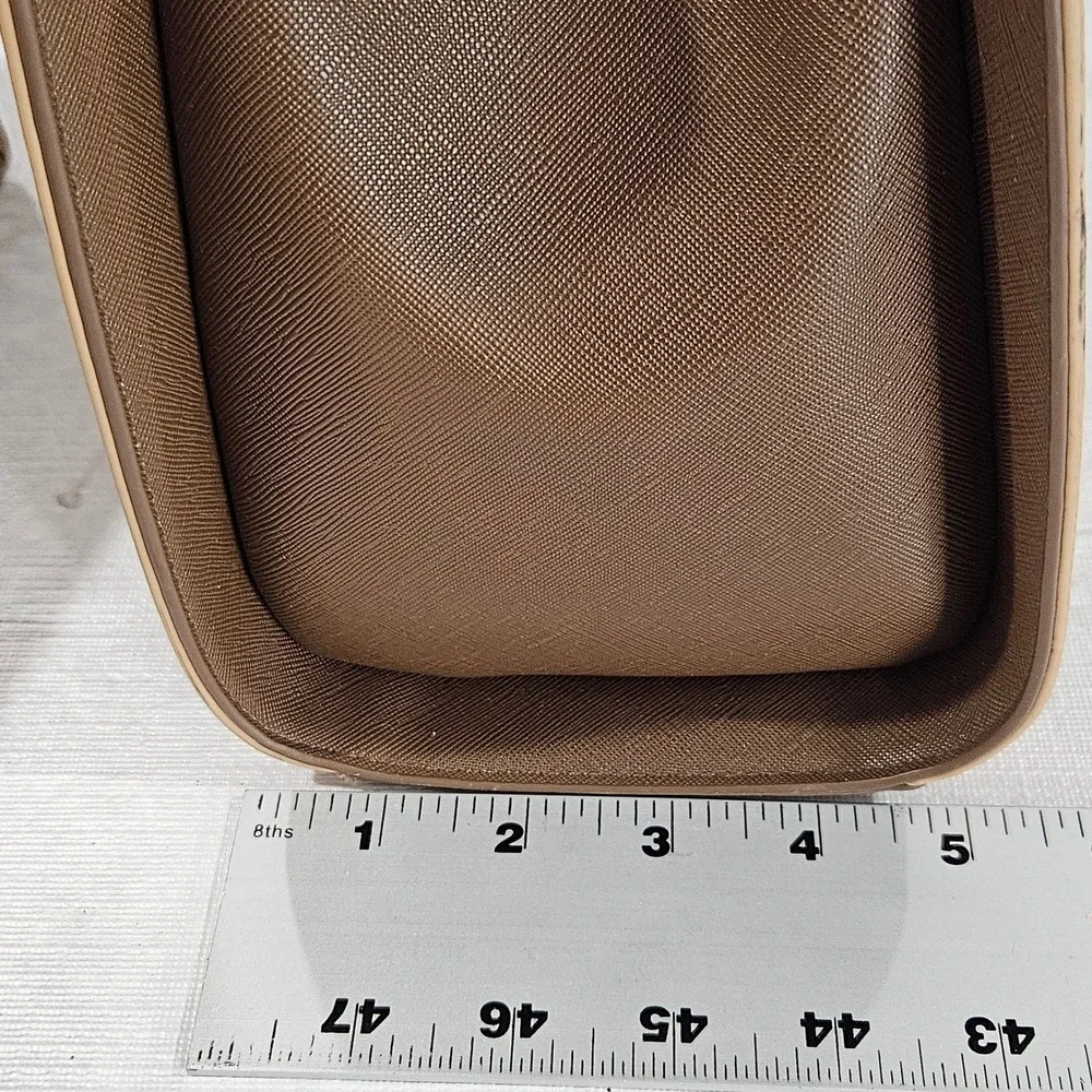 Crossi Brown Tan Geometric Lattice Satchel Double‎ Compartment Crossbody Bag